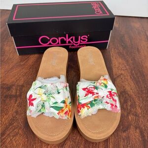 (10) NEW Corkys Sandals Frayed Bow Floral Sandals